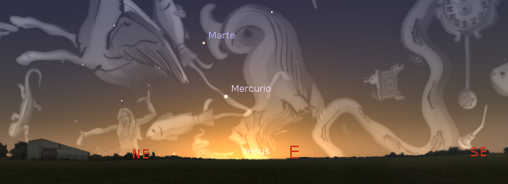 Posición de Mercurio en el cielo el 9 de mayo a las 07:20 h. Créditos: www.stellarium.org
