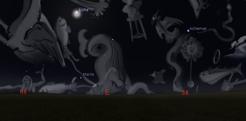 Posición de la Luna y Saturno en el cielo el 31 de mayo a las 05:15 h. Créditos: www.stellarium.org