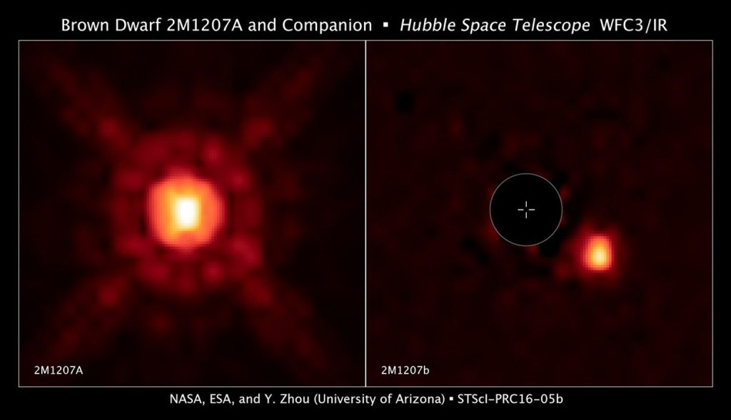 Se observa la imagen capturada por el telescopio Hubble de una estrella enana marrón y una compañía estelar